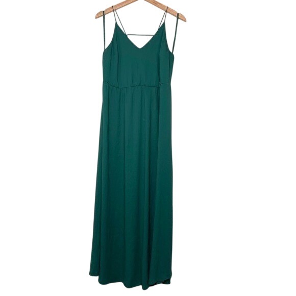 Ann Taylor Loft Emerald Green Cape Back Spaghetti Strap Maxi Side Slit Dress 2p